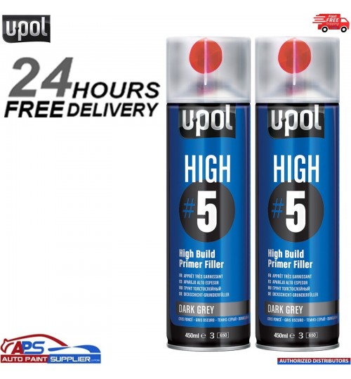 2x UPOL HIGH 5 HIGH BUILD PRIMER AEROSOL U-POL - DARK GREY